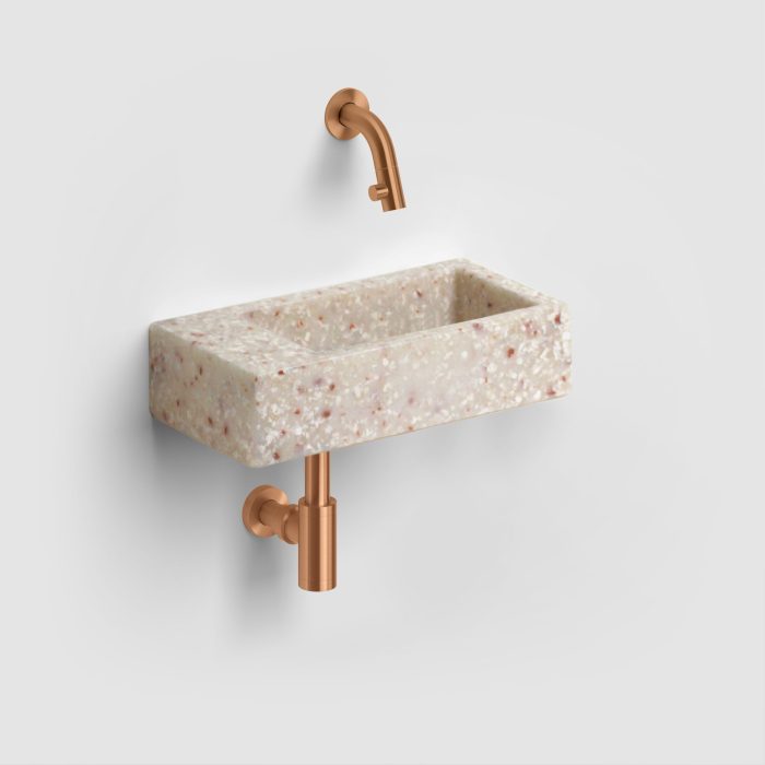 Toiletfontein gemaakt van gerecycled huishoudelijk afval. Hangend model, met of zonder fonteinkast.